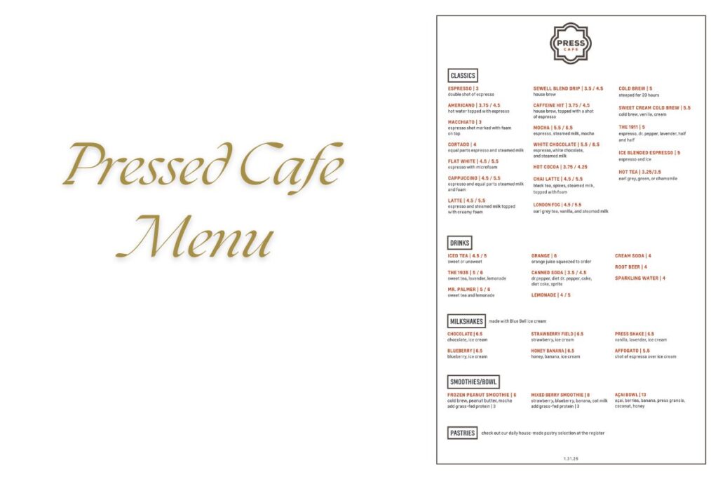 Pressed Cafe Menu